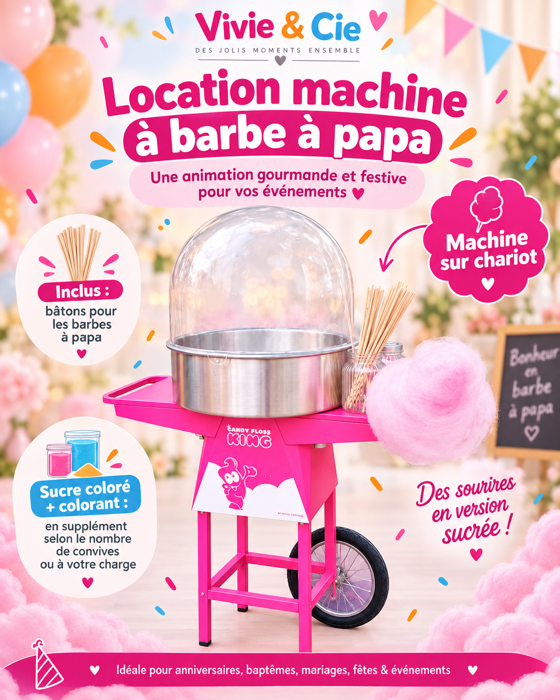 Machine à barbe à papa sur chariot